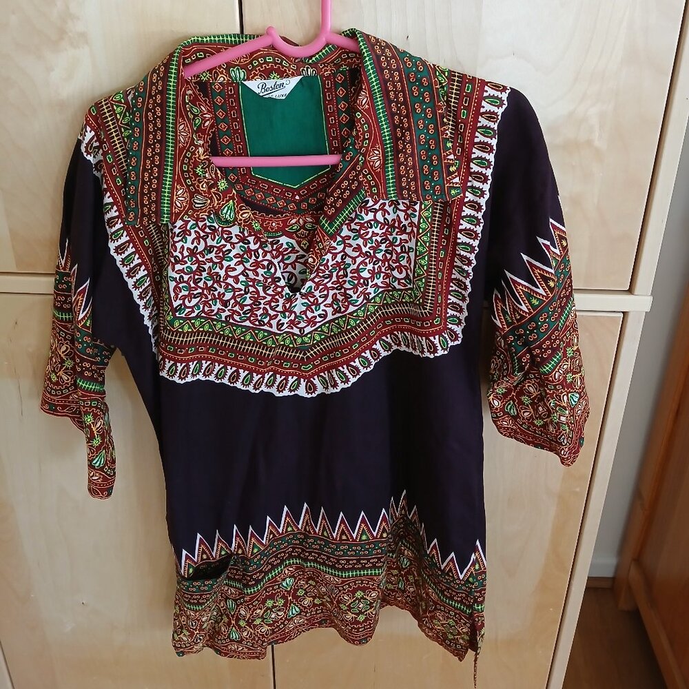 Boston Deluxe Tunic Colorful African Print with 2 pockets Size Medium